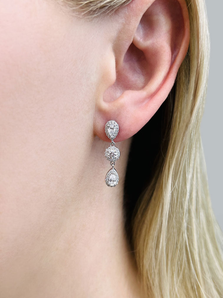 Dazzling Pear And Round Diamond Drop Diamond Earrings with 1.58 ct.(finished) 5x3mm, 1mm, 3.5mm