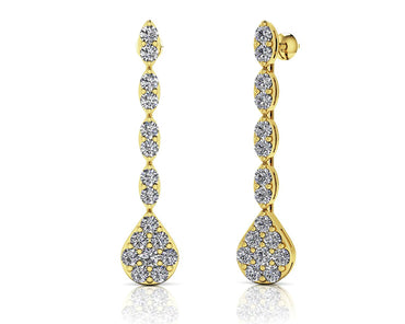 Sparkling Pear Drop Cluster Diamond Earrings with 1.96 ct.(finished) 2.5mm, 2.75mm