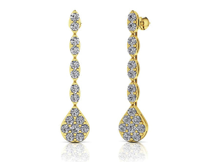 Sparkling Pear Drop Cluster Diamond Earrings with 1.96 ct.(finished) 2.5mm, 2.75mm