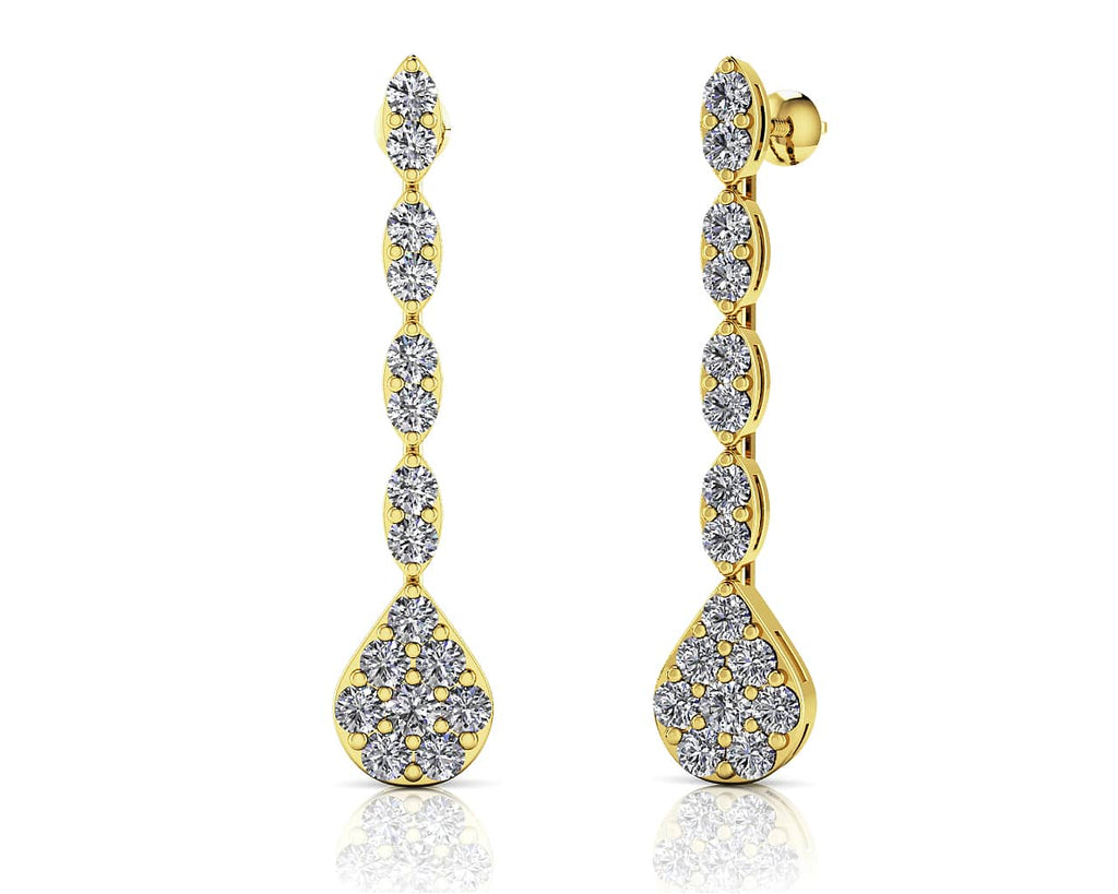 Sparkling Pear Drop Cluster Diamond Earrings with 1.96 ct.(finished) 2.5mm, 2.75mm