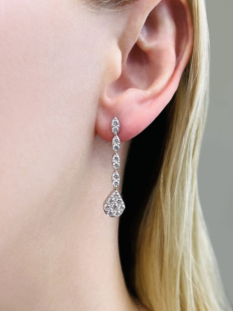 Sparkling Pear Drop Cluster Diamond Earrings with 1.96 ct.(finished) 2.5mm, 2.75mm