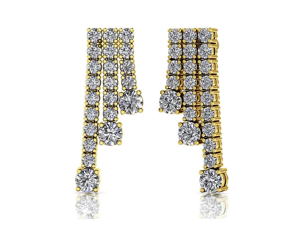 Triple Strand Diamond Dangle Drop Diamond Earrings with 2.21 ct.(finished) 2mm, 3.5mm