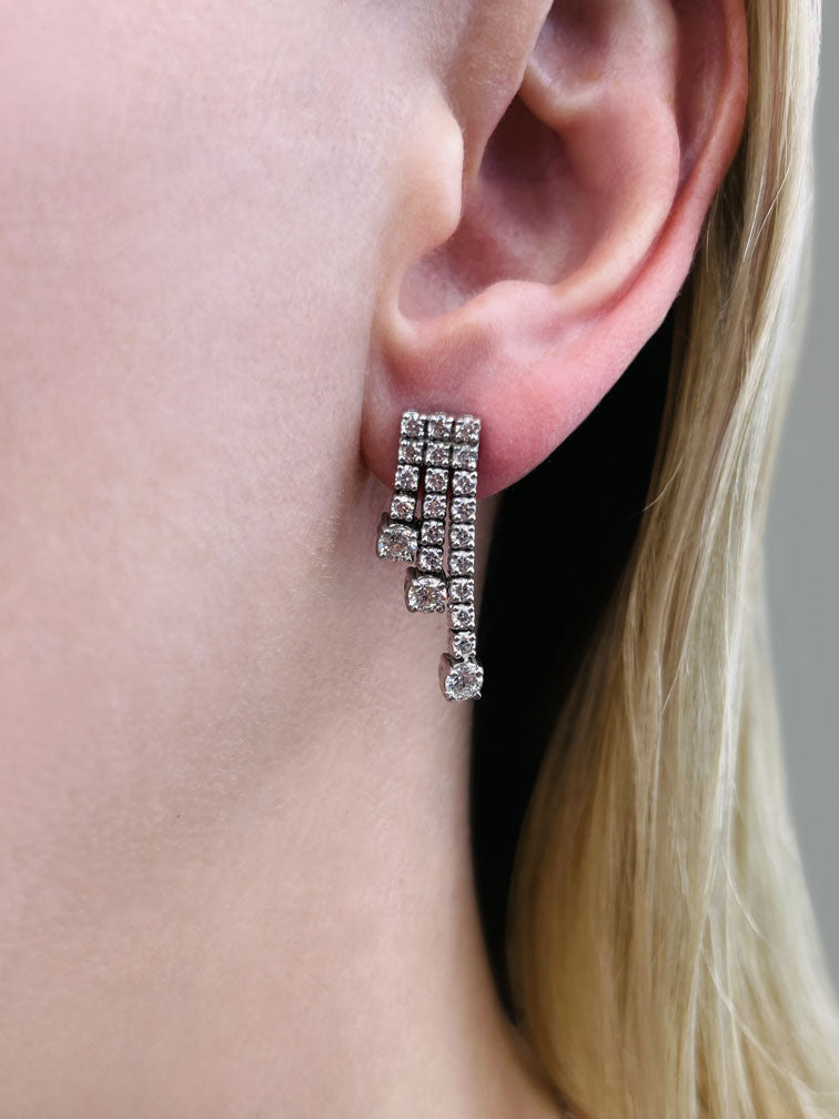 Triple Strand Diamond Dangle Drop Diamond Earrings with 2.21 ct.(finished) 2mm, 3.5mm