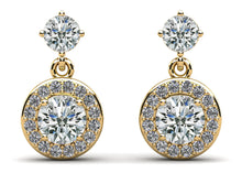 Load image into Gallery viewer, Heavenly Halo Drop Diamond Earrings with 2.00 ct.(finished) 1.1mm, 3.8mm, 5.5mm