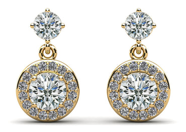 Heavenly Halo Drop Diamond Earrings with 1.64 ct.(finished) 1.1mm, 3.8mm, 5mm