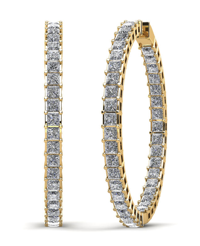 Princess Cut Diamond Hoop Earrings X Large Lab-Grown Diamond  with 12.09 ct.(finished) 3mm