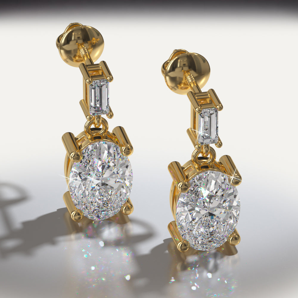 Splendid Oval Cut Diamond Drop Diamond Earrings with 1.32 ct.(finished) 3x1.5mm, 6x4mm