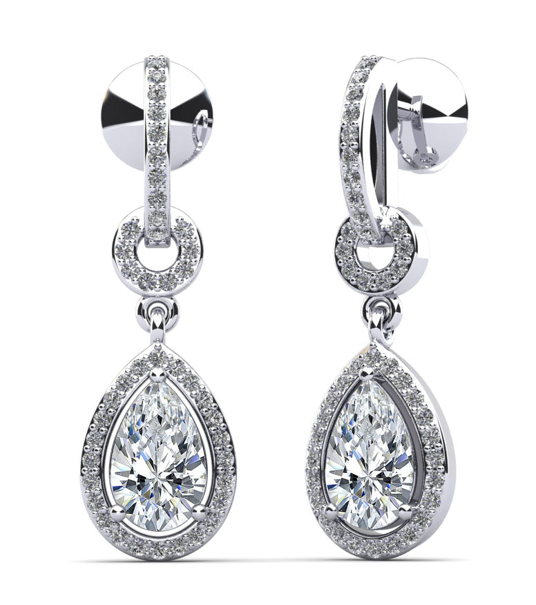 Pear Drop Dangle Diamond Earrings Diamond  with 0.98 ct.(finished) 6x4mm, 1mm