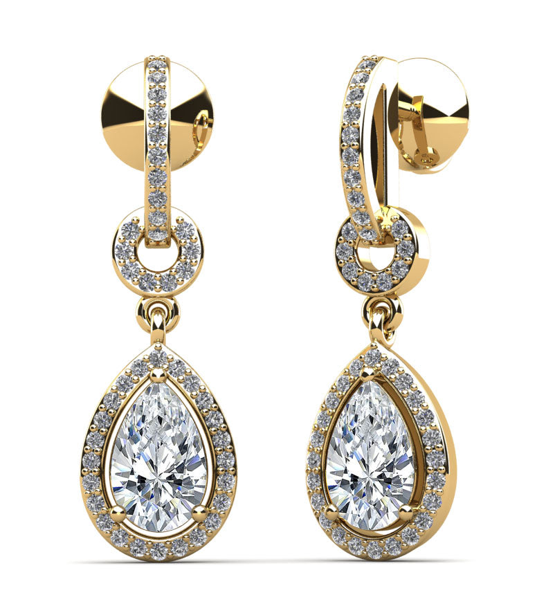 Pear Drop Dangle Diamond Earrings with 1.92 ct.(finished) 8x5mm, 1mm