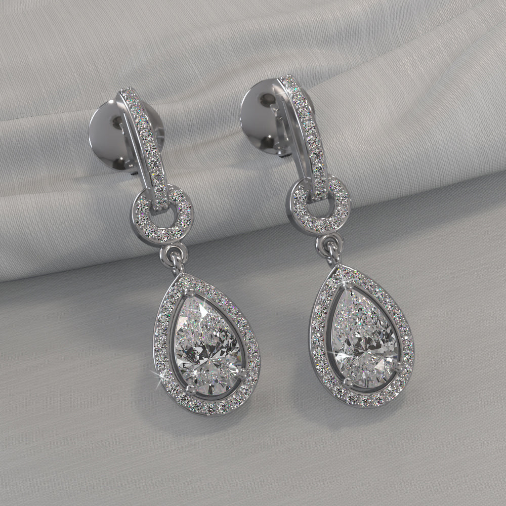 Pear Drop Dangle Diamond Earrings with 1.40 ct.(finished) 7x4.5mm, 1mm