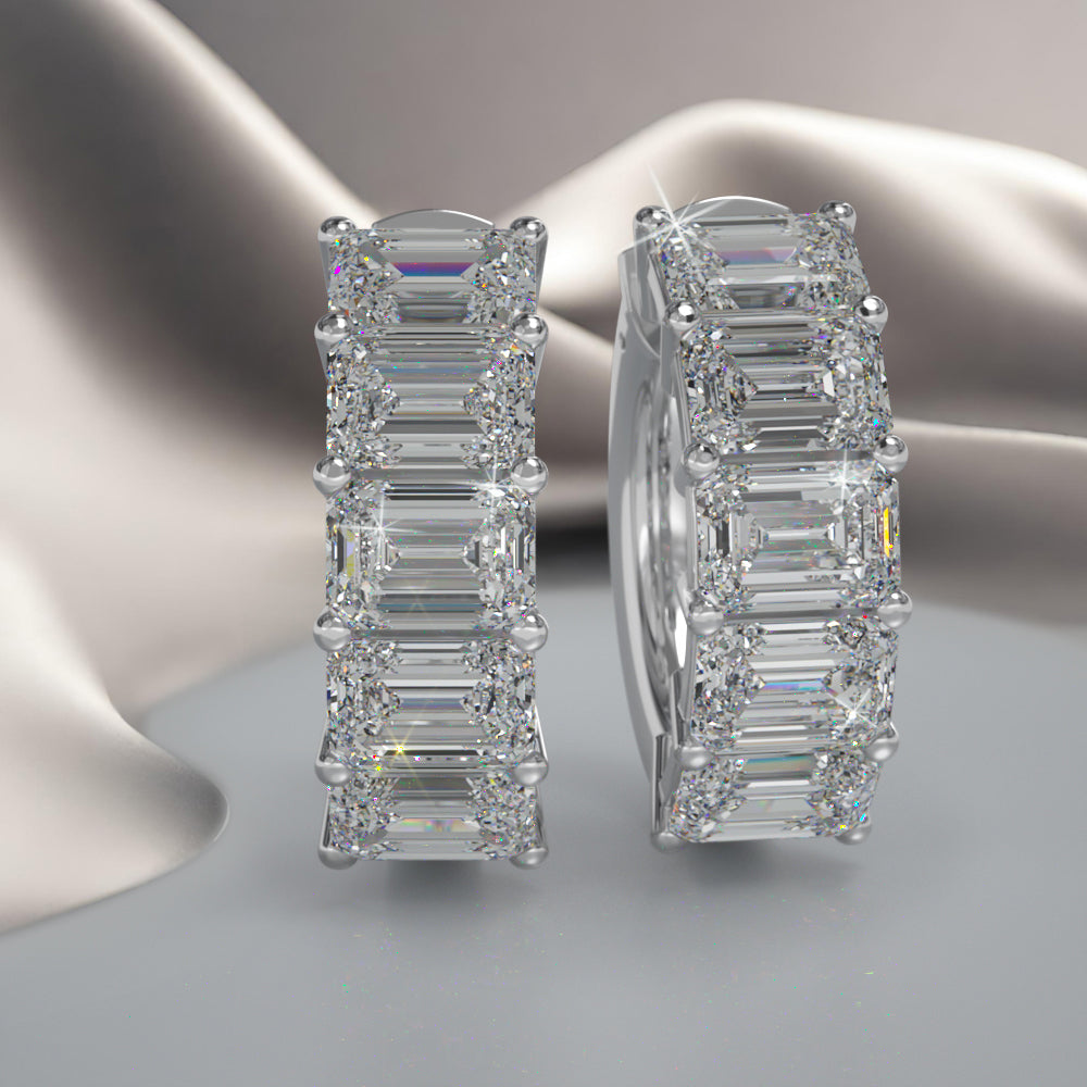 Emerald Cut Ten Stone Diamond Hoops Diamond  with 7.00 ct.(finished) 6x4mm