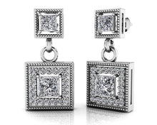 Load image into Gallery viewer, Diamond Square Drop Earrings Diamond  with 1.38 ct.(finished) 1.1mm, 3mm, 4mm