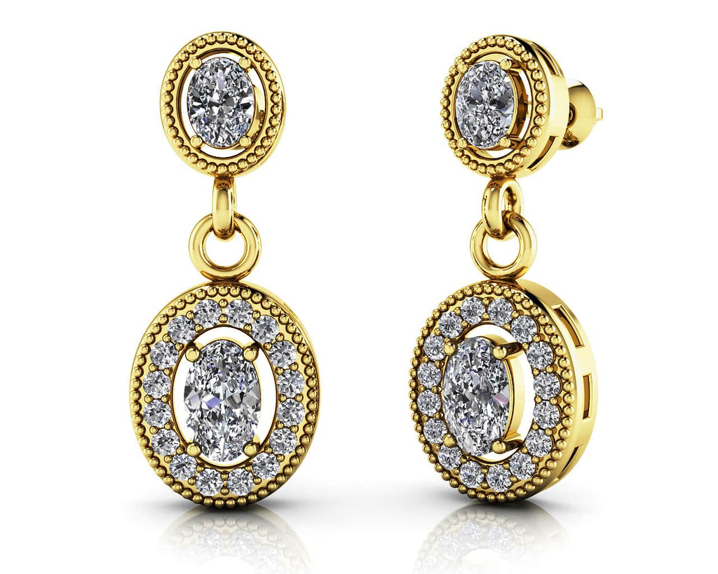 Vintage Oval Drop Diamond Earrings with 1.12 ct.(finished) 4X3mm, 5X3mm, 1.1mm