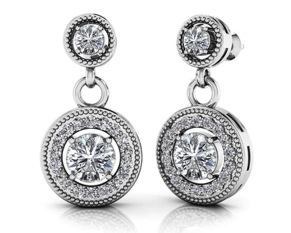 Round Colored Stone Drop Diamond Earrings Diamond  with 0.92 ct.(finished) 1.1mm, 3mm, 4mm