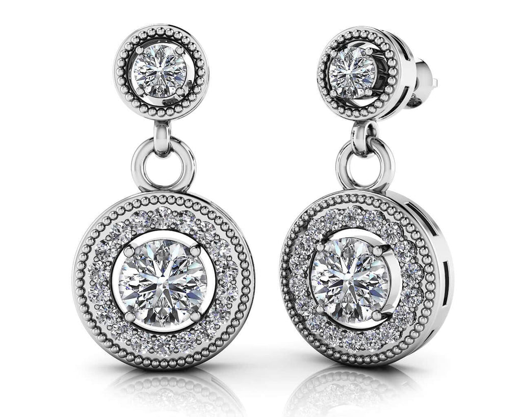 Round Colored Stone Drop Diamond Earrings Diamond  with 0.92 ct.(finished) 1.1mm, 3mm, 4mm