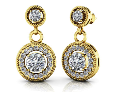Round Colored Stone Drop Diamond Earrings with 1.90 ct.(finished) 1.3mm, 3.2mm, 5.5mm