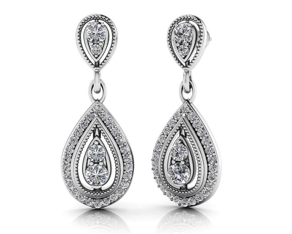 Tear Drop Diamond Drop Earrings Diamond  with 0.98 ct.(finished) 1.3mm, 2.5mm, 3.2mm