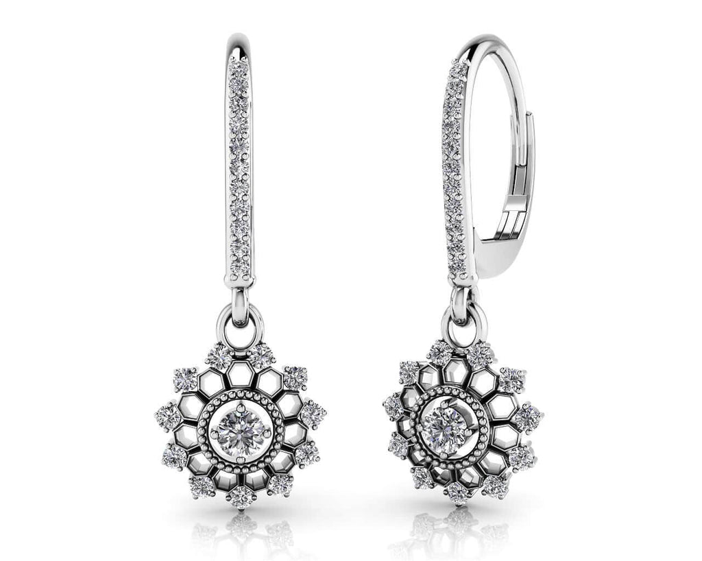 Diamond Starburst Shephard Hook Earrings Diamond  with 0.52 ct.(finished) 1.3mm, 2.5mm