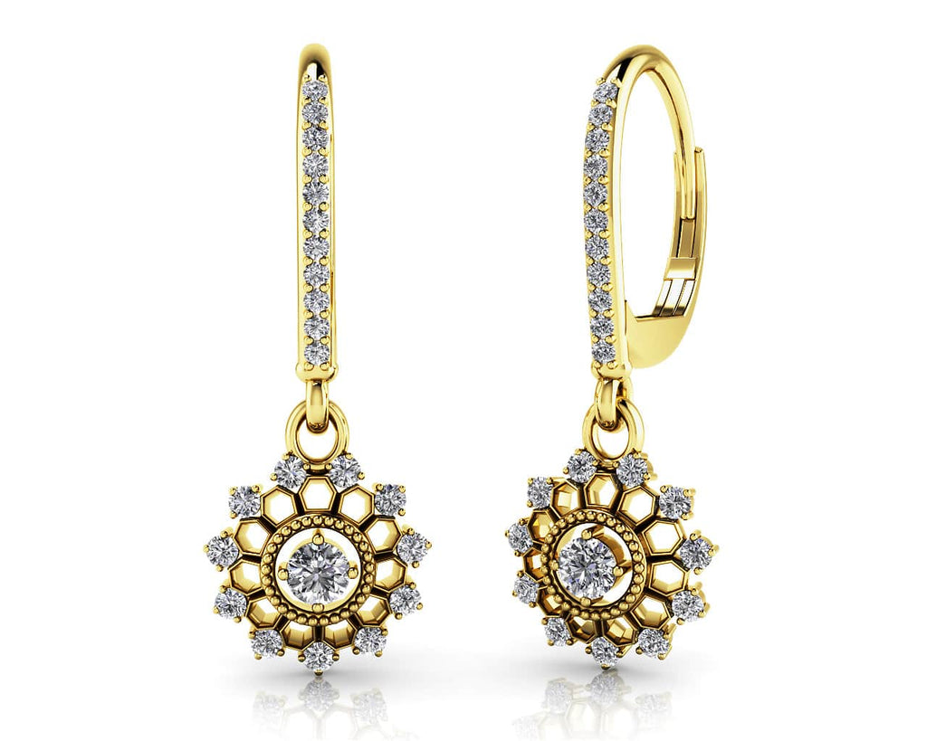 Diamond Starburst Shephard Hook Diamond Earrings with 1.15 ct.(finished) 1.5mm, 1.9mm, 3.2mm