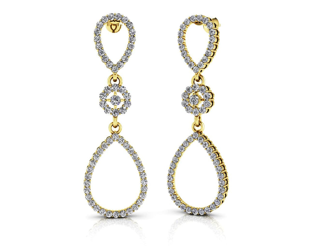 Diamond Drop TearDrop Diamond Earrings with 1.03 ct.(finished) 1.1mm, 1.5mm, 2mm