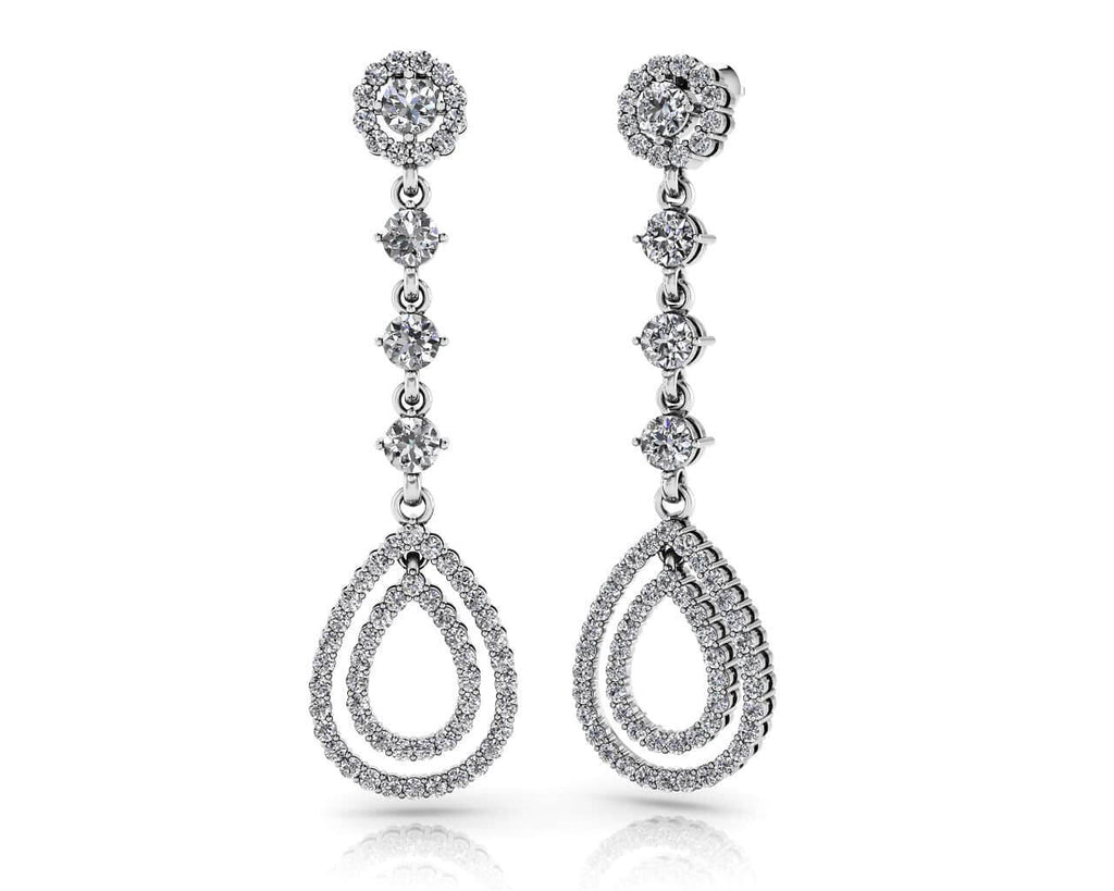 Designer Double Drop Diamond Earrings Diamond  with 2.03 ct.(finished) 1.1mm, 1.3mm, 3.3mm