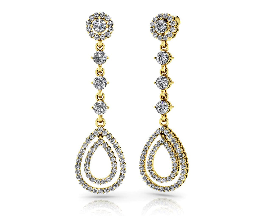 Designer Double Drop Diamond Earrings with 2.03 ct.(finished) 1.1mm, 1.3mm, 3.3mm