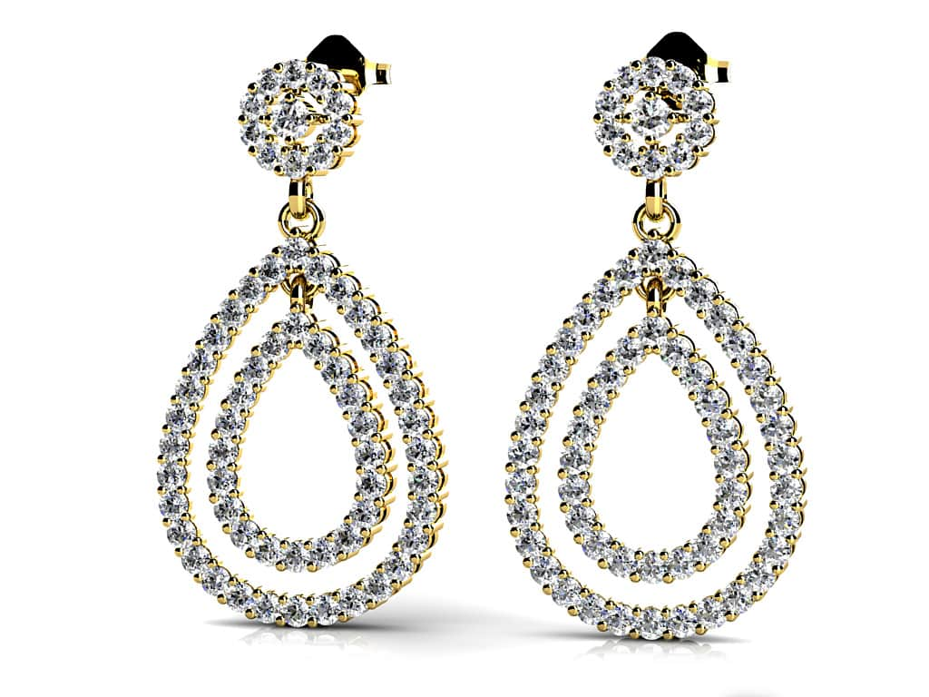 Double Teardrop Diamond Earrings with 1.03 ct.(finished) 1.1mm, 1.5mm, 2mm