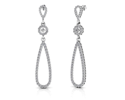 Long Teardrop Diamond Earrings Diamond  with 1.90 ct.(finished) 1.5mm, 2mm