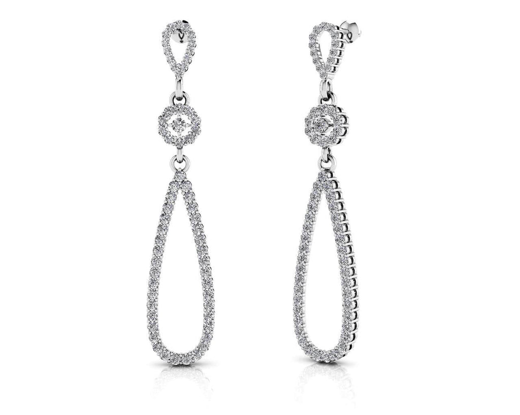 Long Teardrop Diamond Earrings Diamond  with 1.90 ct.(finished) 1.5mm, 2mm