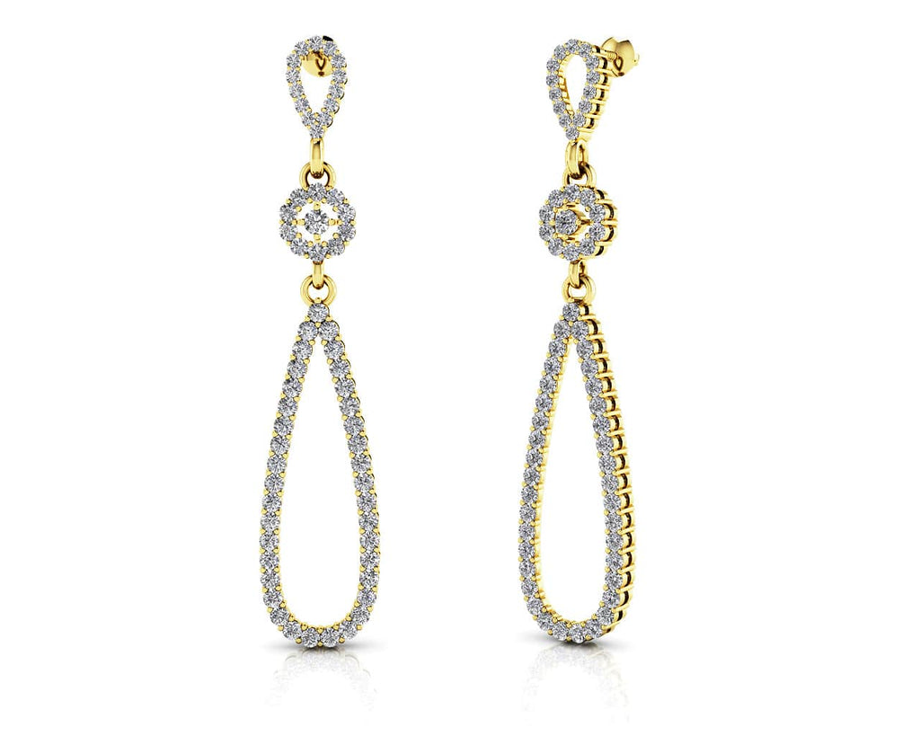 Long Teardrop Diamond Earrings with 1.11 ct.(finished) 1.1mm, 1.5mm, 2mm