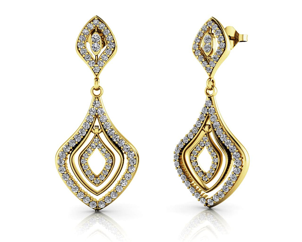 Wavy Double Drop Diamond Earrings with 0.78 ct.(finished) 1mm, 1.2mm, 1.4mm