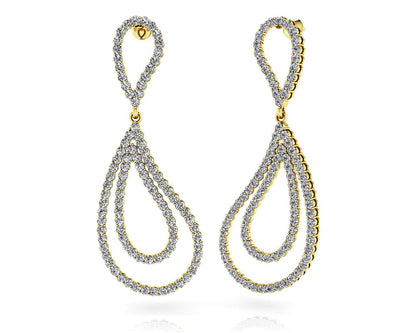 Curvy Teardrop Diamond Drop Diamond Earrings with 0.72 ct.(finished) 1mm