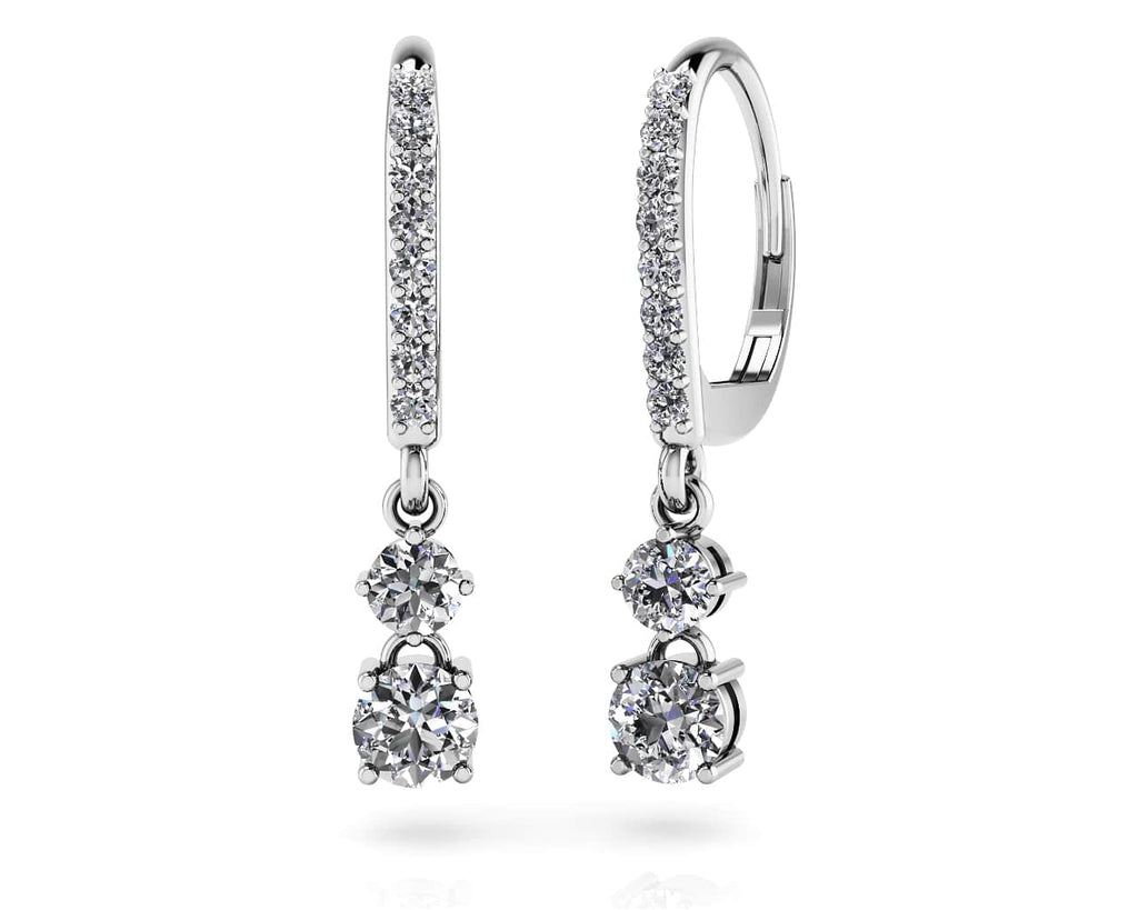 Double Drop Diamond Hoop Earrings Diamond  with 0.45 ct.(finished) 1mm, 2.4mm, 3.2mm