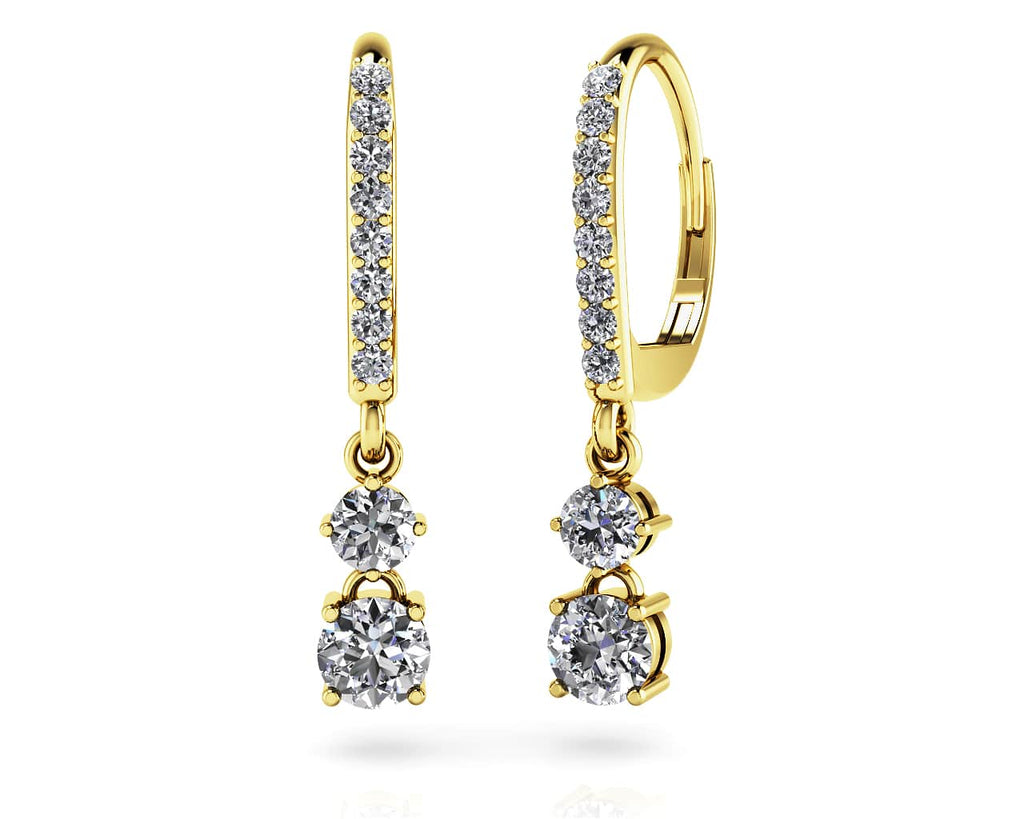 Double Drop Diamond Hoop Diamond Earrings with 0.93 ct.(finished) 1.4mm, 3mm, 4mm