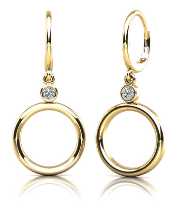 Double Circle Drop Diamond Hoop Diamond Earrings with 0.24 ct.(finished) 3.2mm