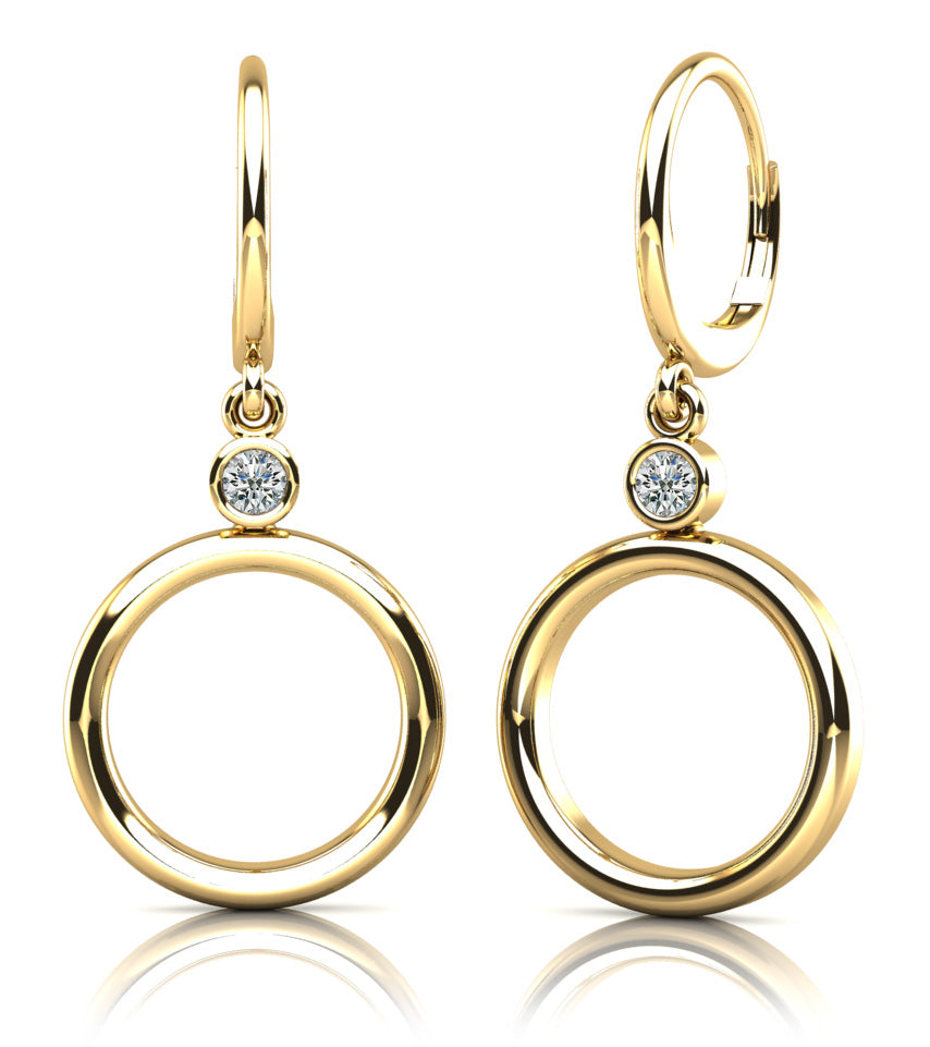 Double Circle Drop Diamond Hoop Diamond Earrings with 0.24 ct.(finished) 3.2mm