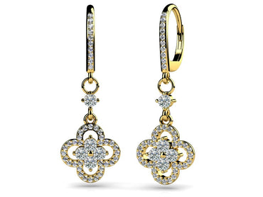 Diamond Clover Drop Diamond Earrings with 1.29 ct.(finished) 1.1mm, 2.6mm
