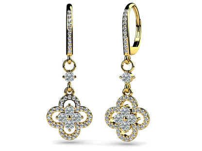 Diamond Clover Drop Diamond Earrings with 1.29 ct.(finished) 1.1mm, 2.6mm