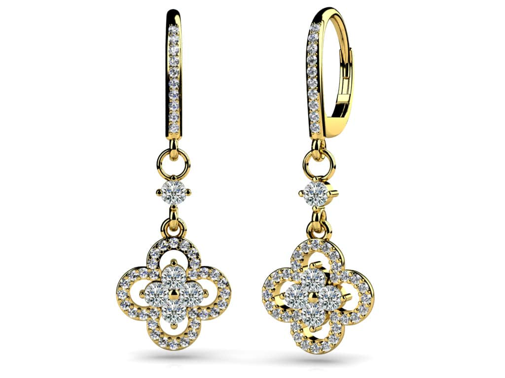 Diamond Clover Drop Diamond Earrings with 1.29 ct.(finished) 1.1mm, 2.6mm