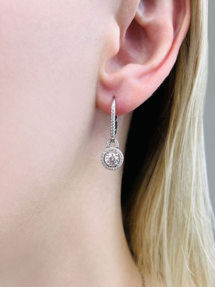 Designer Style Diamond Circle Diamond Earrings with 0.93 ct. (2X0.25 ct. center diamonds)