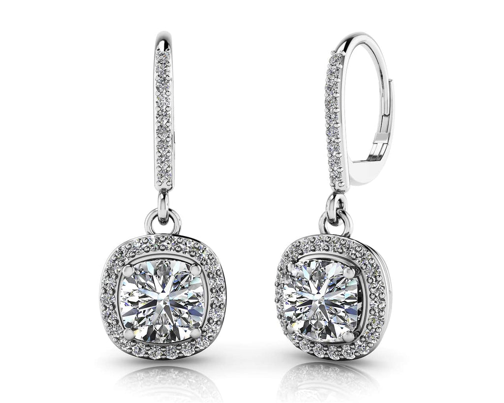 Ravishing Cushion Cut Diamond Drop Earring Diamond  with 4.48 ct. (2X2.00 ct. center diamonds)