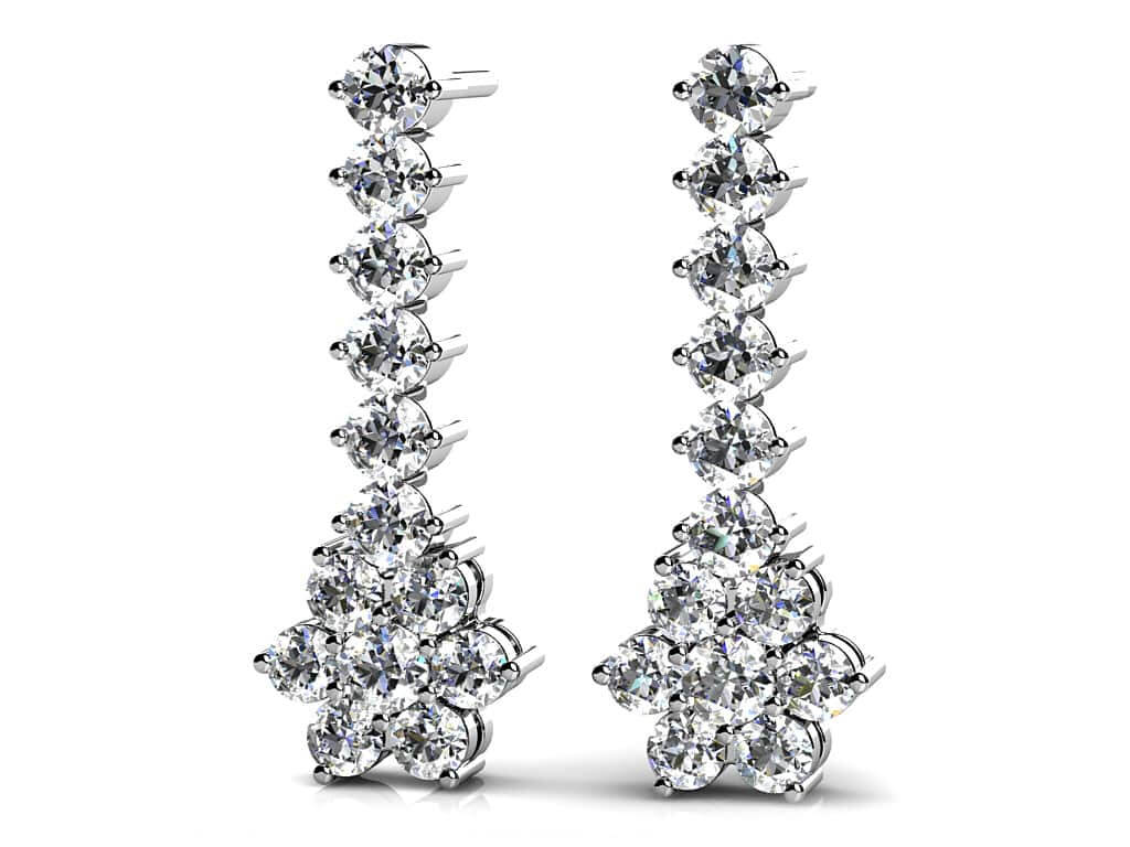 Vertical Drop Cluster Earrings Diamond  with 1.58 ct.(finished) 2.3mm, 2.6mm, 2.8mm