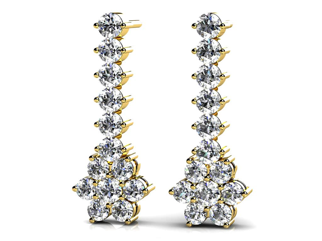 Vertical Drop Cluster Diamond Earrings with 1.58 ct.(finished) 2.3mm, 2.6mm, 2.8mm