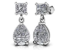 Load image into Gallery viewer, Princess Cut Diamond Teardrop Earrings Diamond  with 2.81 ct.(finished) 9x6mm, 4mm