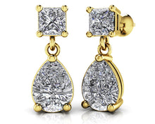 Load image into Gallery viewer, Princess Cut Diamond TearDrop Diamond Earrings with 2.14 ct.(finished) 8x5mm, 3.75mm