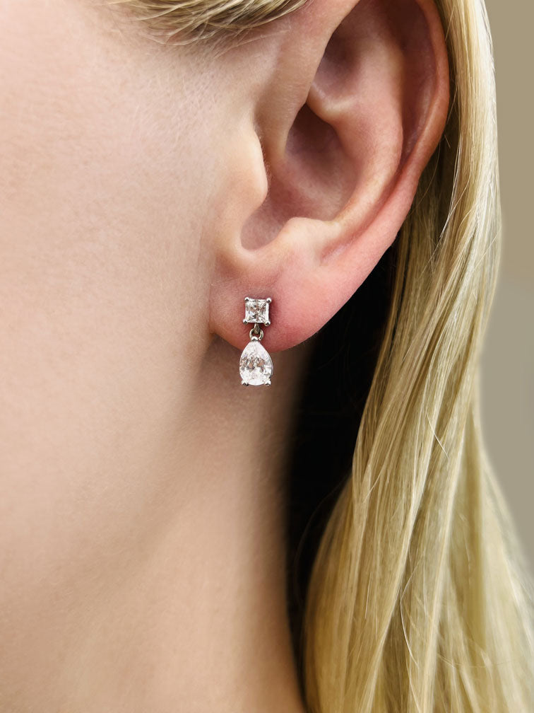 Princess Cut Diamond TearDrop Diamond Earrings with 2.81 ct.(finished) 9x6mm, 4mm