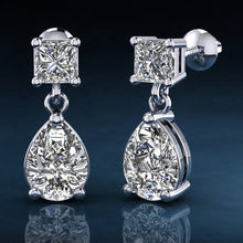 Load image into Gallery viewer, Princess Cut Diamond TearDrop Diamond Earrings with 1.53 ct.(finished) 7x5mm, 3.5mm