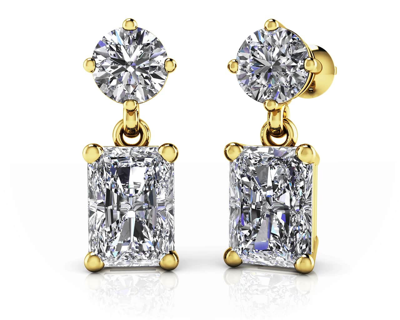 Modern Twist Emerald Cut Drop Diamond Earrings with 2.07 ct.(finished) 6.5x4.5mm, 4.25mm