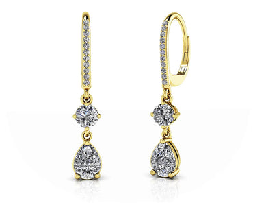 Romantic Pear Shaped Diamond Drop Diamond Earrings with 1.68 ct.(finished) 7x5mm, 1mm, 4.25mm