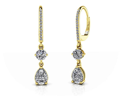 Romantic Pear Shaped Diamond Drop Diamond Earrings with 1.68 ct.(finished) 7x5mm, 1mm, 4.25mm